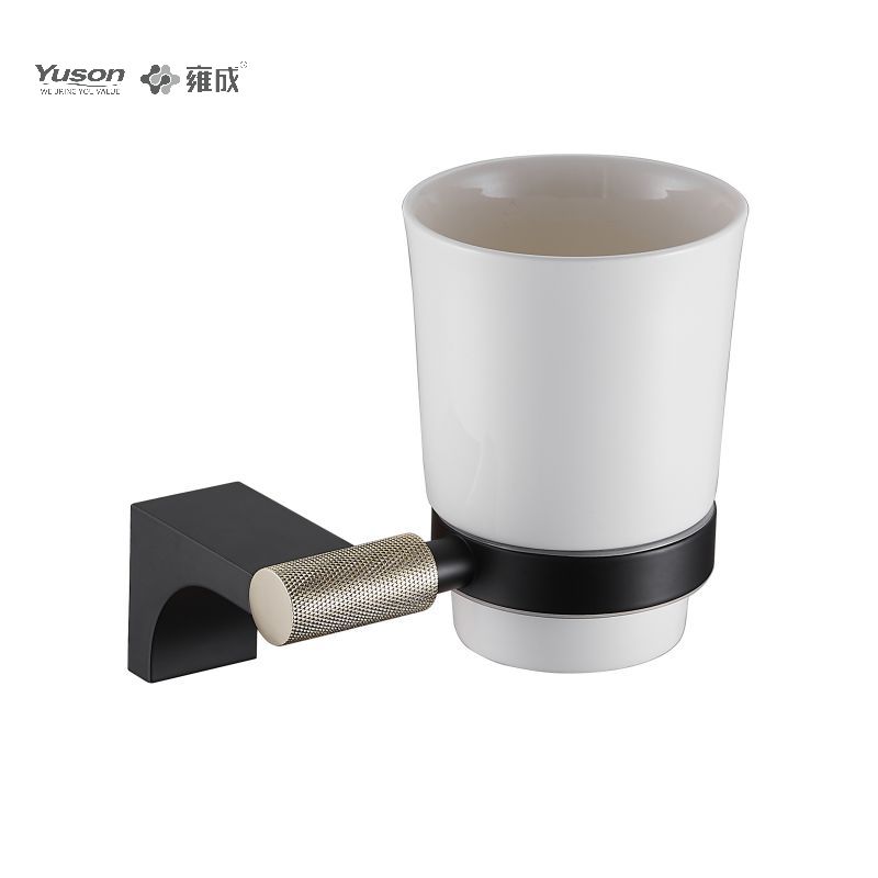 12484 Gabhálais Slí Folctha, Sealbhóir Tumbler, le cupán Frosted/Tempered Glass, Sinc/Prás/SUS Tumbler sealbhóir, balla-suite (Sraith 12400)