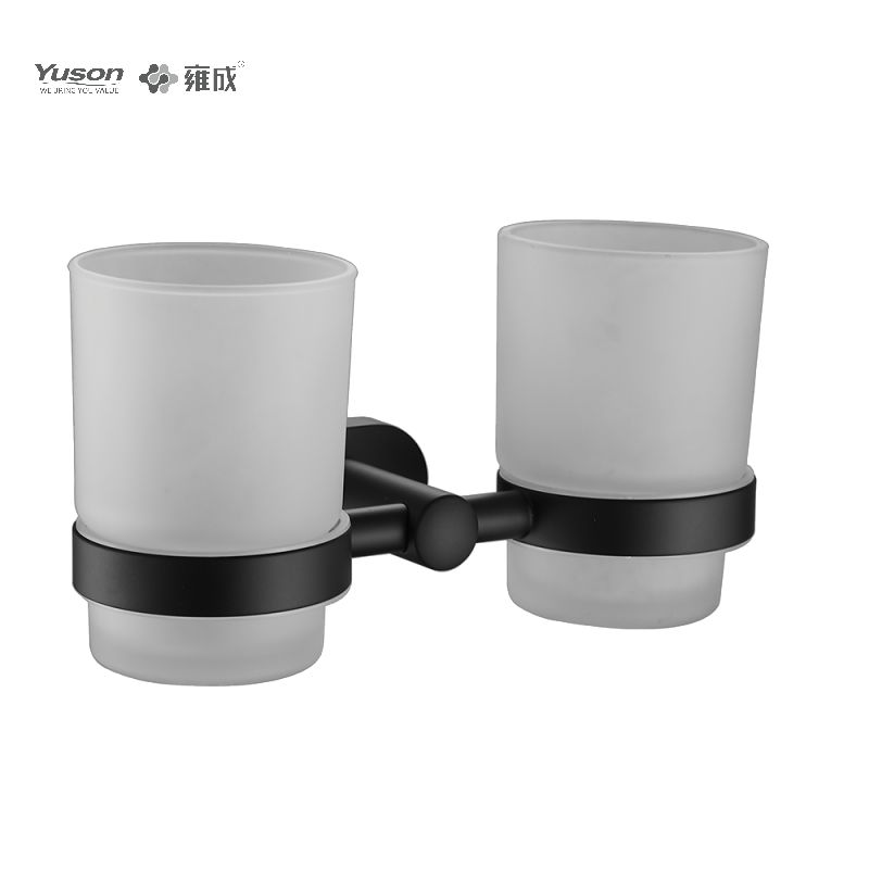 Gabhálais seomra folctha caol 13384D, sealbhóir Tumbler cupán dúbailte, le cupán Frosted/Tempered Glass, Sinc/Prás/SUS Tumbler sealbhóir, balla-suite (Sraith 13300)