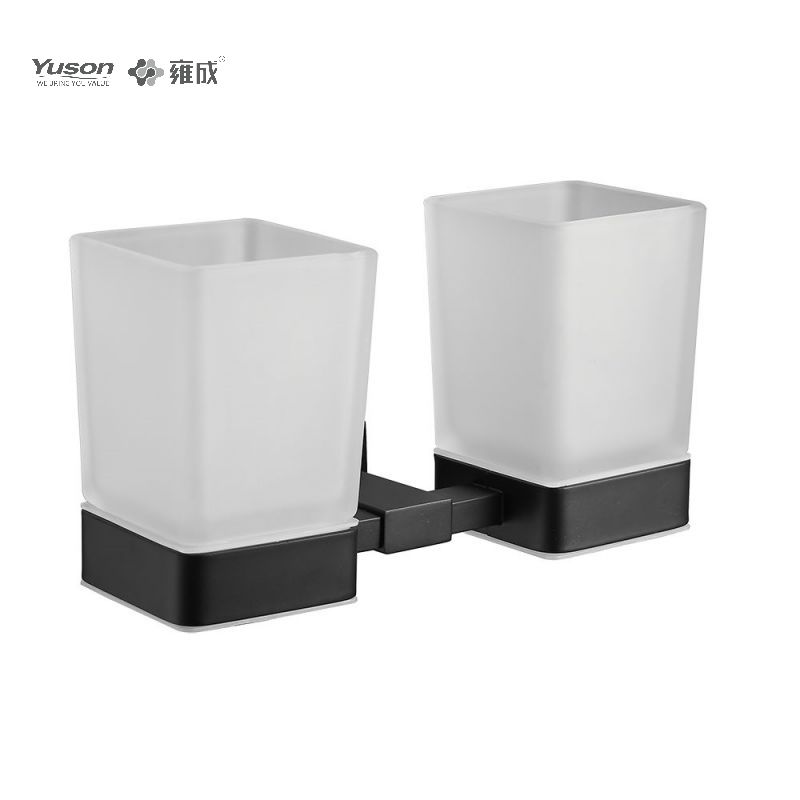 Gabhálais seomra folctha caol 13484D, sealbhóir Tumbler cupán dúbailte, le cupán Frosted/Tempered Glass, Sinc/Prás/SUS Tumbler sealbhóir, balla-suite (Sraith 13400)