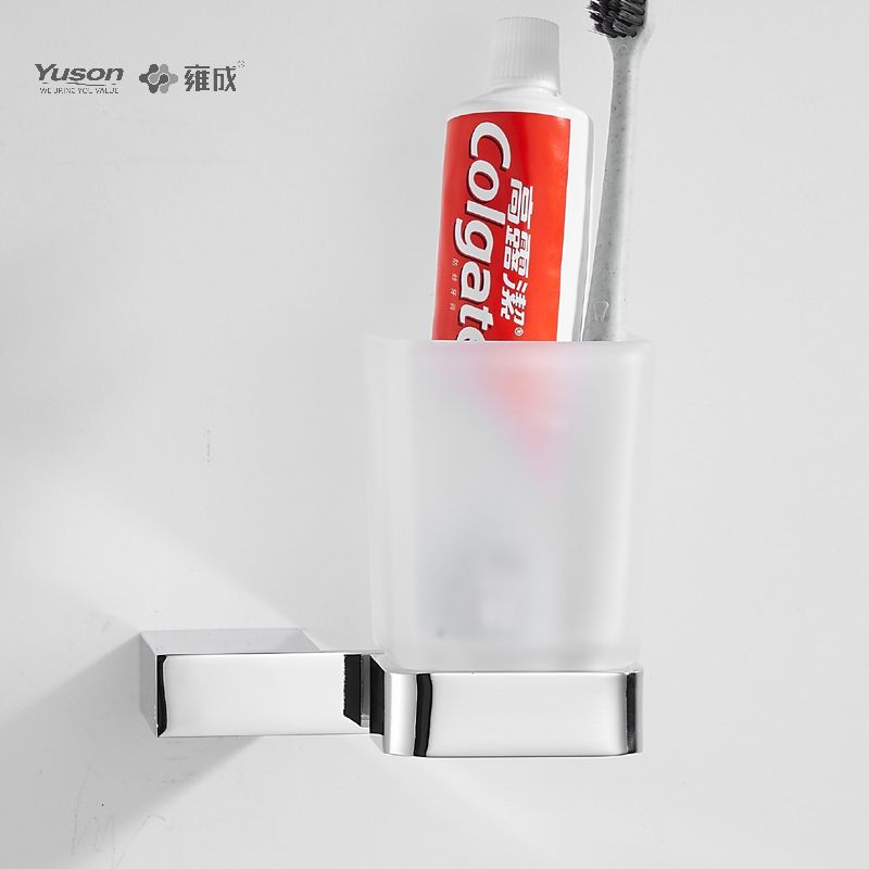 15084 Gabhálais Slí Folctha, Sealbhóir Tumbler, le cupán Frosted/Tempered Glass, Sinc/Prás/SUS Tumbler sealbhóir, balla-suite (Sraith 15000)