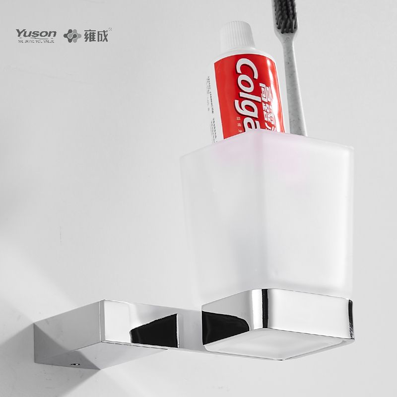 15084 Gabhálais Slí Folctha, Sealbhóir Tumbler, le cupán Frosted/Tempered Glass, Sinc/Prás/SUS Tumbler sealbhóir, balla-suite (Sraith 15000)