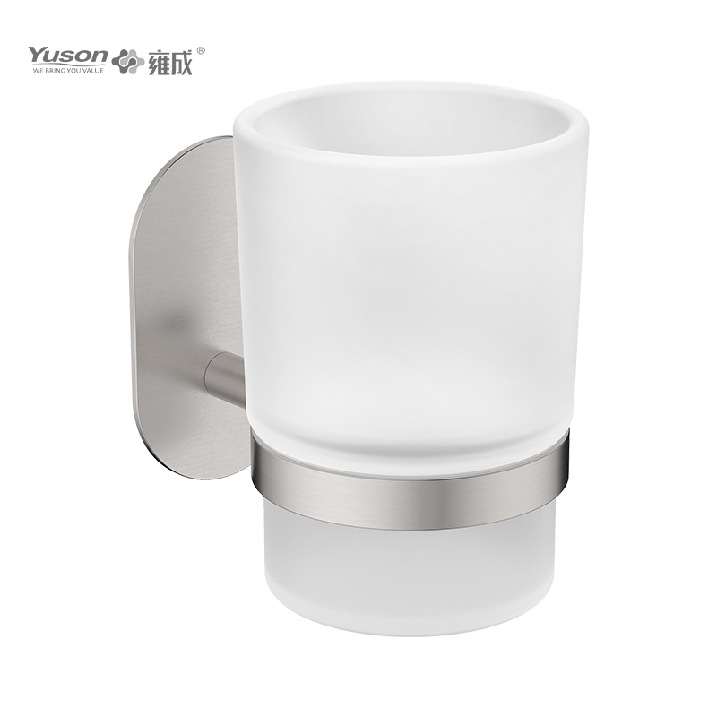 28184 Gabhálais Slí Folctha, Sealbhóir Tumbler, le cupán Frosted/Tempered Glass, Sinc/Prás/SUS Tumbler sealbhóir, balla-suite (Sraith 28100)
